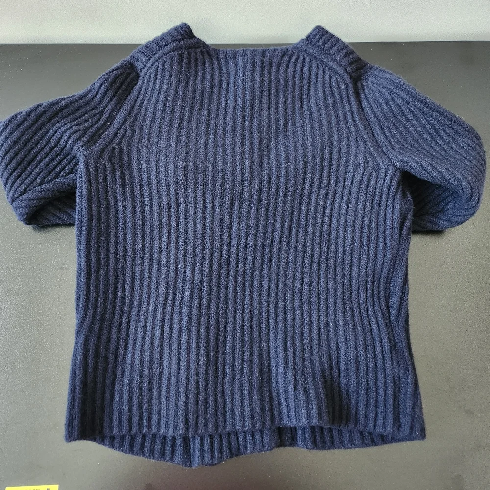 Blue Ribbed Knit Zip Sweater Jacket - Picture 4 of 4